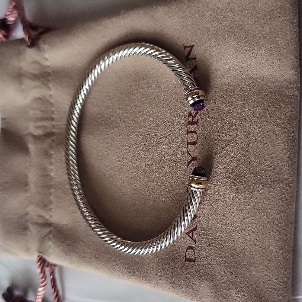 David Yurman Silver Cable Bracelet with Purple Stone.#98